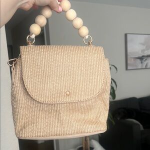 Lauren Conrad Tweed like Tan Handbag with Wooden Ball Handle